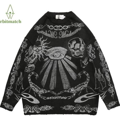 Men And Women Sweater Hip Hop Streewear Knitted Sweater Skeleton Scorpion Cotton Drak Style Oversize Pullover Red Autumn clothes