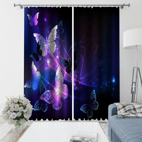 Custom blue butterfly curtains Bedroom living room windproof thickening blackout fabric soundproof windproof curtains