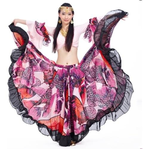 Women Gypsy Belly Dance Skirts Full Bellydance Dress Big Flowers Dancing Costume Large Skirts for Professional Stage Performance