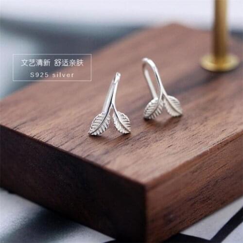 Season Gate 925 Sterling Silver Simple Fresh Leaves and Buds Fashion Earrings for Women Girls Jewelry Gift SE021