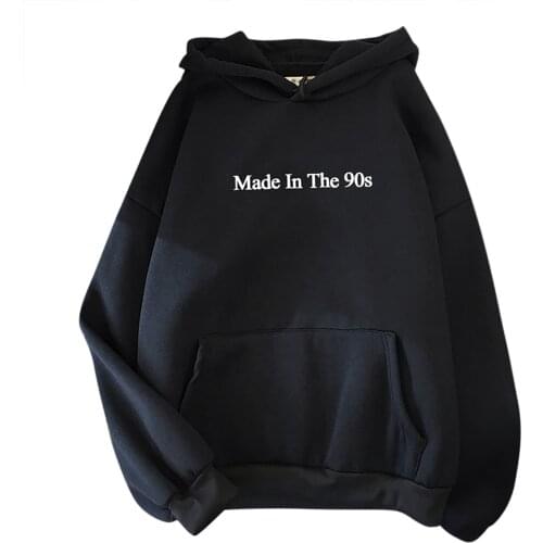 Made In The 90s Hoodies Women Hooded Letter Printed Sweatshirt Long Sleeve Casual Pullover Shirt Blouse All-match Black Tops