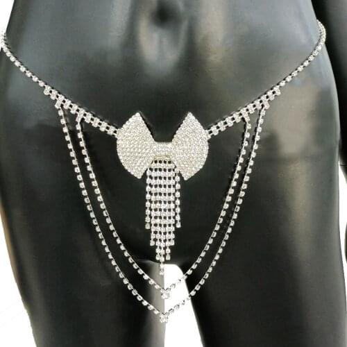 Stonefans Fashion Rhinestone Bow Waist Chain Belt with Multilayer Tassel Pendant for Women Sexy Handmade Body Chain Jewellery