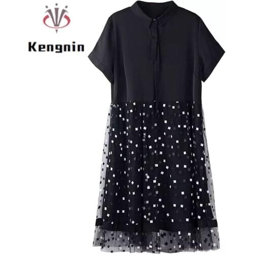 2021 Summer Plus Size 5XL Womens Dress Cotton Harajuku Ladies Vestidos Dresses Fake Two Piece Mesh Patchwork Robe Dress KE1133