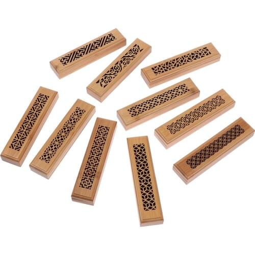 1PC Bamboo Wooden Incense Stick Holder Burning Joss Insence Box Burner Ash Catcher Random