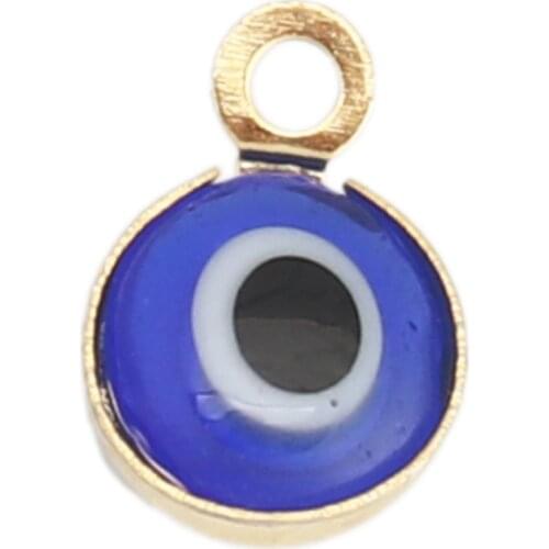 10 PCs Evil Eye Series 304 Stainless Steel Pendant Charms Round Gold Color At Random Evil Eye With Resin Cabochons 9mm x 7mm