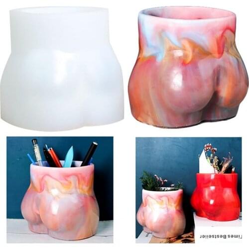3D Resin Art Vase Molds Hip Shape Sexy Silicone Flowerpot Pen Holder Making Handicraft Human Body Planter Mould for Home