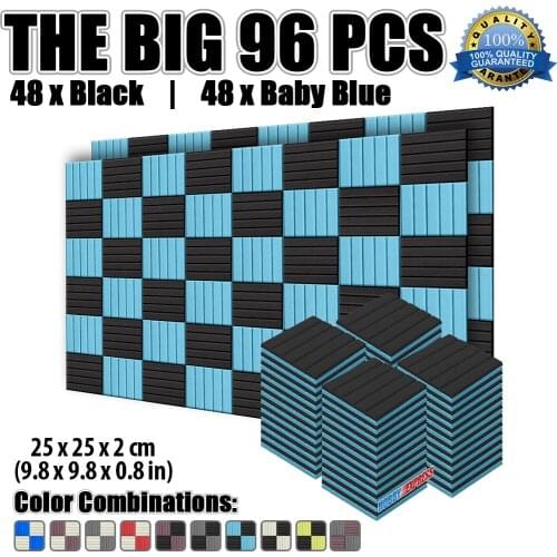 Arrowzoom 96 pcs Flat Wedge Studio Panel Foam Acoustic Sound Proofing Treatment 9.8 x 9.8 x 0.8" KK1035