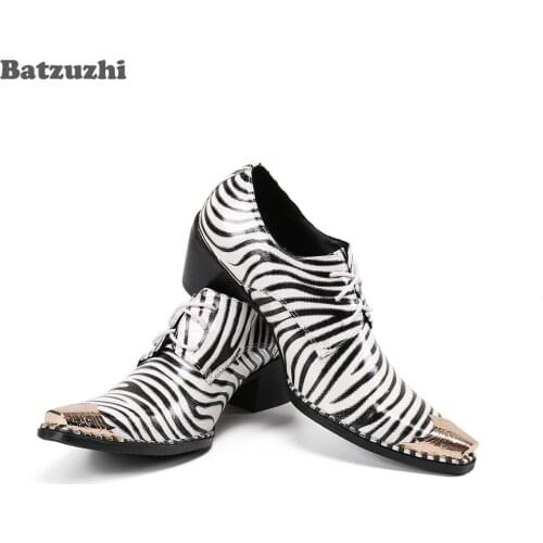 Batzuzhi Luxury Handmade Leather Dress Shoes Men British Type Pointed Metal Toe 6.5cm High Increased Mens Shoes for Party
