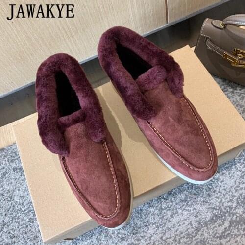 Luxe Fur Snow Boots Winter Wool Designer Women Shoes Quality Smooth Suede Slip-on Ankle Boots Warm High Top Casual Walk Shoes