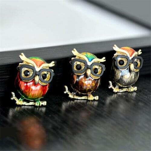 Cute Black Glasses Owl Brooches For Women And Mens Metal Bird Animal Red Enamel Pins Brooch Kids Badge Christmas Gifts