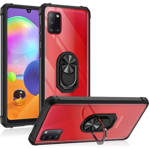 For Samsung Galaxy A31 Case for Samsung A 31 Luxury Hard Clear Armor Military Shockproof Magnetic Holder Ring Case Cover Back