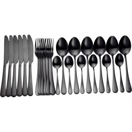 Black Kitchen Tableware Stainless Steel Cutlery Set Balck Dinnerware Sets Spoon Fork Knife 24 Piece Silverware Golden Tableware