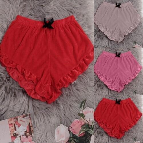 Womens Velvet Sexy Stain Pajamas Bowknot Shorts