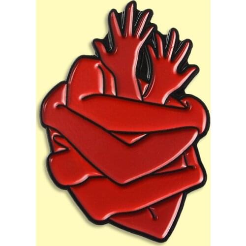 Arm Hugging Enamel Pin Red Heart Badge Brooch Backpack Clothes Lapel Simple Punk Jewelry Gift for Friends