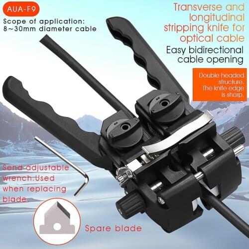 AUA-F9 Fiber Optic Stripper Longitudinal Cable Jacket Slitter Cable Sheath Opening Cutter 8-30mm