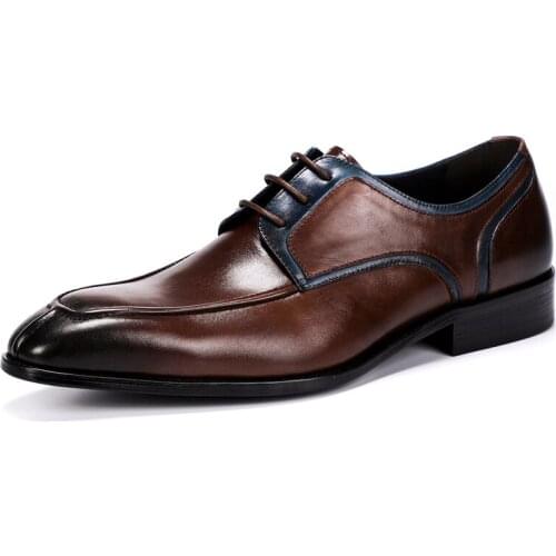 Men leather shoes handmade lace up pointed toe italian designer male dress shoes dropship
