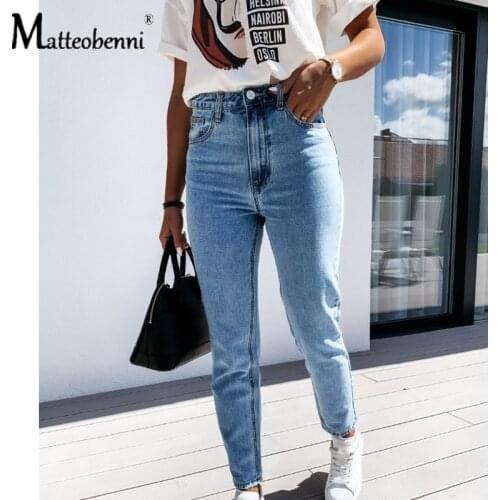 Fashion Vintage Ladies Boyfriend Jeans For Women Mom High Waisted Jeans Blue Casual Pencil Trousers Streetwear Denim Pants 2020