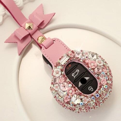Fashion Women Smart Remote Car Key Fob Cover ABS Diamond Case Holder For Mini Cooper F54 F55 F56 F57 F60 Car Decoration Styling