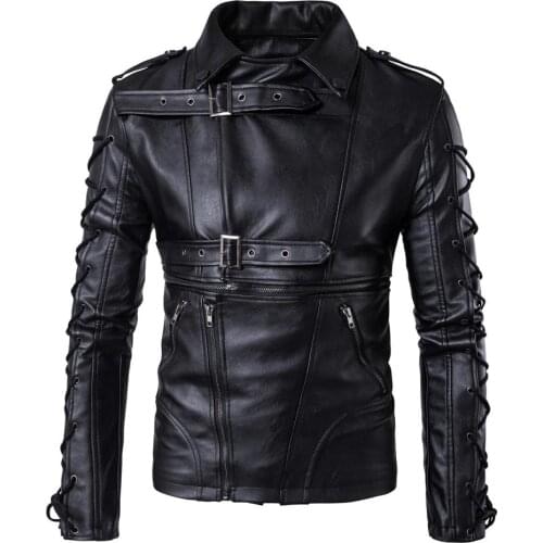 Fashion Leather Jacket Men Boutique Punk Motorcycle Faux Leather Jacket Multi Zippers Slim Fit Men Jacket PU Coat Clothing M-5XL