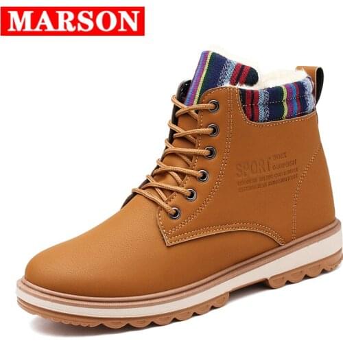 Men Winter Ankle Boots Men Warm Fur Leather Casual Shoes Western Mens Work Military Boots Waterproof Fashion Botas Plus Size