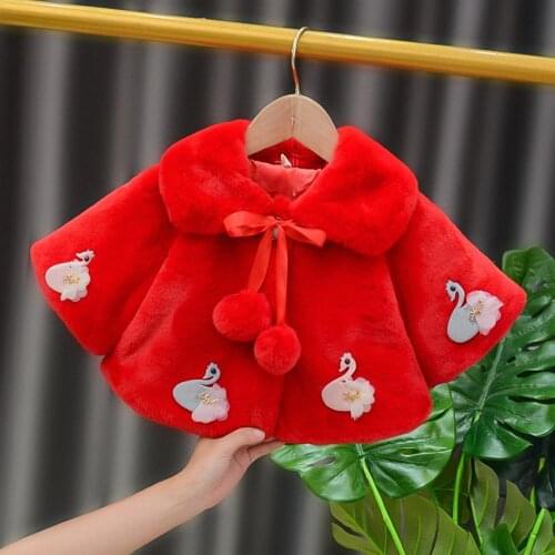AmyaBaby Girls Faux Fur Cape Cartoon Thicken Warm Hooded Infant Clothing Christmas Baby Girl Outerwear Coats And Jackets