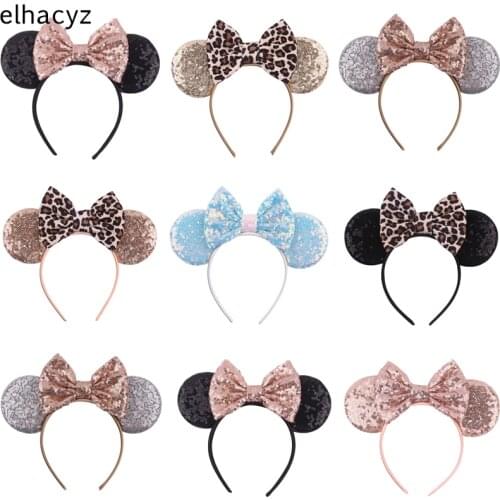 10pcs/lot New Chic Sequins Mouse Ears Leopard Bow Hairband Headband Girls Women Hair Decoration Party Headwear Hair Accessories