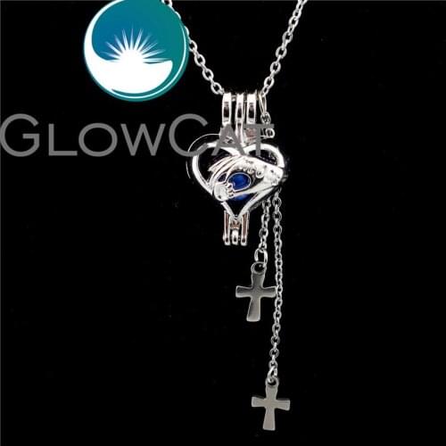 GLOWCAT KS560 Cross Tassel Heart Mom Hand Beads Cage Essential Oil Diffuser Oyster Pearl Cage Locket Necklace