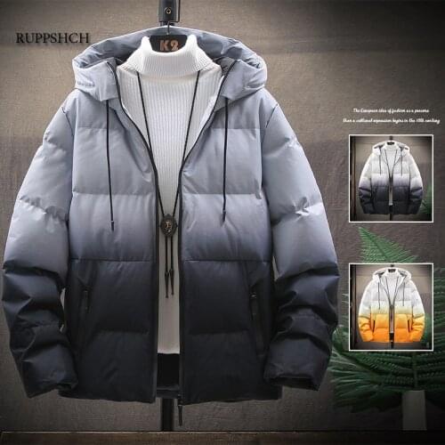 Parka Men Hot Sale Winter Jacket Men Hip Hop Thicken Hooded Jacket Warm Jacket Casual Gradient Color Jacket Clothing M-5Xl