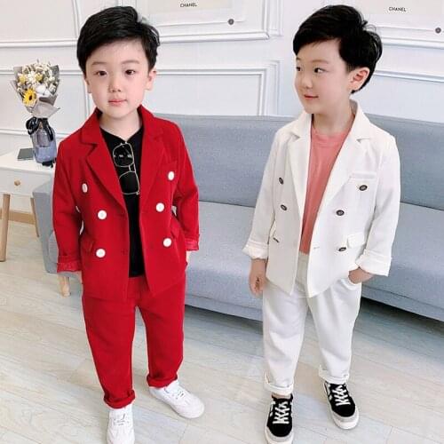 Flower Boys White Blazer Jacket+Pants 2Pcs Clothing Set Gentleman Kids Formal Wedding Suit Children Performance Graduation Dress