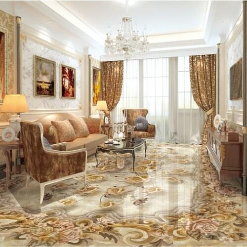 Custom Mural Wallpaper Living Room 3D Floor Tiles European Style Flower Retro Sticker PVC Waterproof Luxury Home Decor Wallpaper