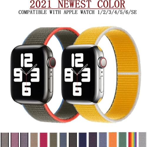 2021 Newest nylon loop Strap for apple watch Band 44mm 40mm iwatch band 42mm 38mm Sport loop belt correa Apple watch SE 6 5 4 3