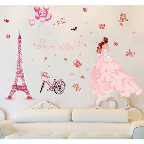 Romantic Wedding Dress Girl Wall Sticker Home Decor Bedroom Living Room Bedroom Sofa Decorative Decals DIY Art Mural Stickers