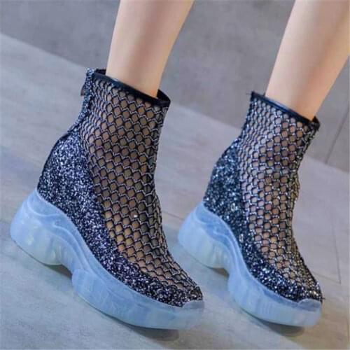 Sandals Womens Shiny Bling Bling Glitter Summer Ankle Boots Platform Wedge High Heel Oxfords Casual Shoes