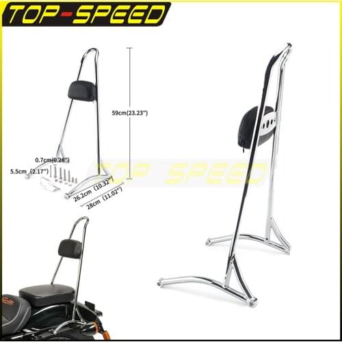20" Tall Rear Passenger Motorcycle Pad Sissy Bar Backrest Chrome For 1.25 Inch Handlebar Harley FXBR FXSB FXFB FLSTF FLFB FXLR