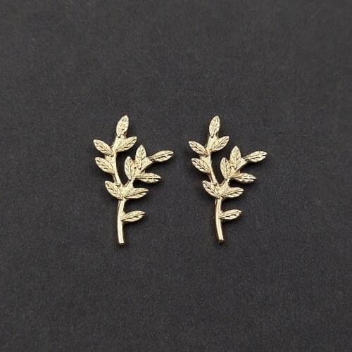 10 PCS 15x25mm Metal Alloy KC Gold Plated Leaf Branch For Clothing Brooch Bangle Hair Accessories DIY Jewelry Making