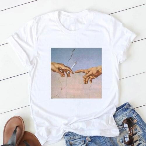 Women T-shirt summer printed letter clothing casual white O-neck short-sleeved cotton top summer basic T-shirt