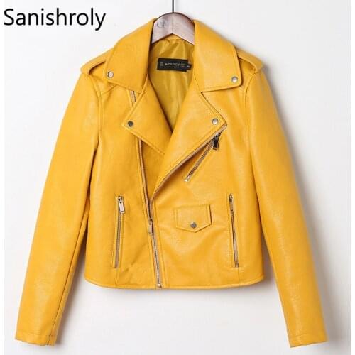 Sanishroly Spring Autumn Women Zipper Motorcycle PU Leather Coat Slim Faux Soft Leather Jacket Female Basic Coats Short Tops 604