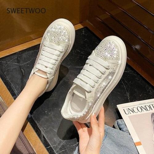White shoes womens shoes 2021 summer new trend fashion rhinestone single shoes comfortable thick-soled casual sports shoes