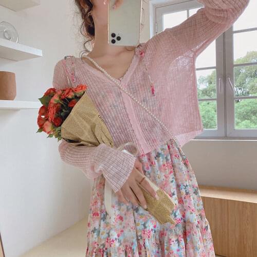 2021 Summer Short Knitted Cardigans Women Sunscreen Outerwear Cardigan Womans Sweet Slim Thin Jacket 6 Colors