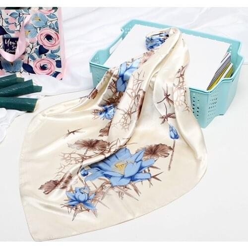 Fashion Kerchief Silk Satin Hair Scarf For Women Floral Print Square Shawls Hijab Scarfs Female 90*90cm Neck Scarves For Ladies