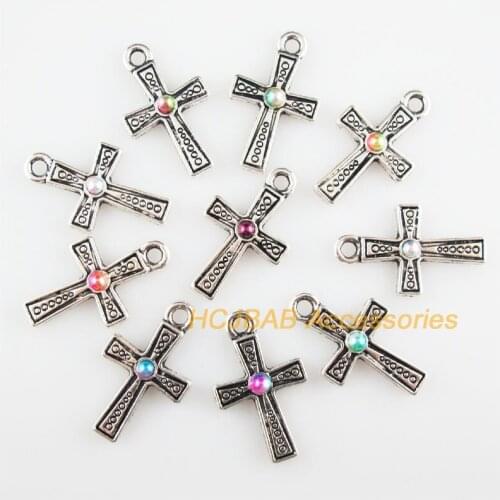 10 New Cross Charms Mixed Acrylic Flower Pendants Tibetan Silver Tone 16x27mm