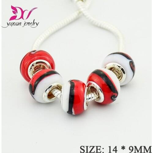 10pcs red Wholesale Lampwork Glass Charms Beads European Jewelry Loose Beads Fashion Bracelet Bead dijes de plata 925 TK068