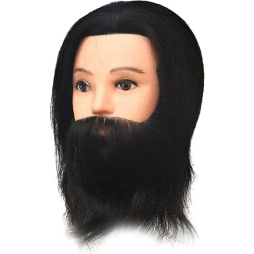 100% Real Hair Cosmetology Training Head Hairdresser Mannequin Head for Hair Styling Practice with Beard