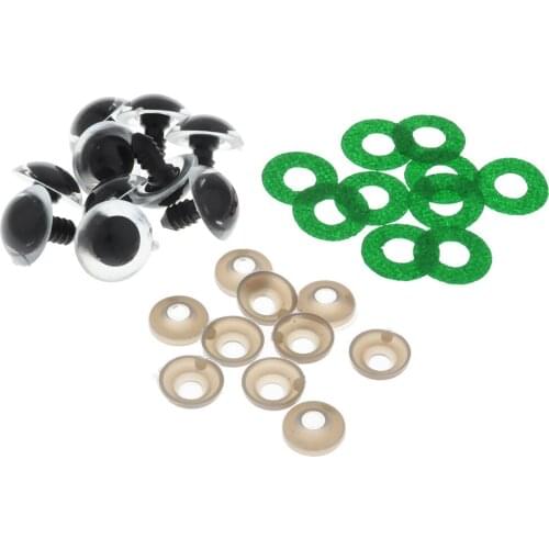 10pcs 16mm Glittering Plastic Round Safety Eyes Glitter Nonwovens + Washers for Teddy Bear Plush Animal DIY Craft Supply - Green