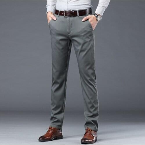 High Quality Mens Straight-fit Casual Pants Spring New Business Straight Stretch Green Khaki Black Trousers Male Size 42