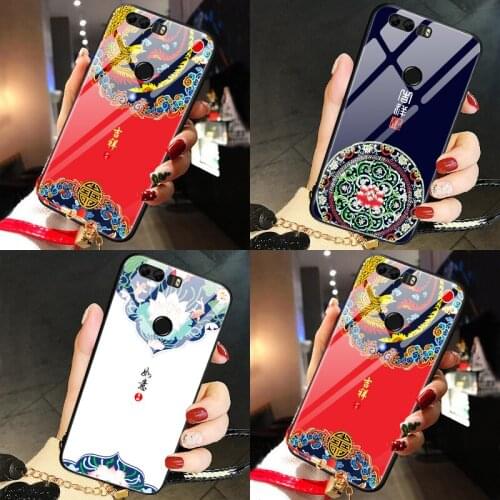 For huawei honor 8 case Luxury Tempered Glass Chinese style Silicone protector phone cases for huawei honor 8 Cover armor tpu