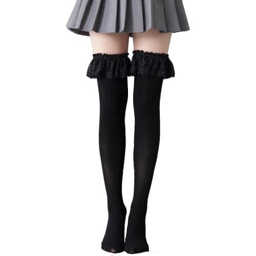 Sexy Velvet Lace Top Opaque Thigh High Stockings Lolita Thigh-Highs Fashion Cosplay Costume Multiple Colors