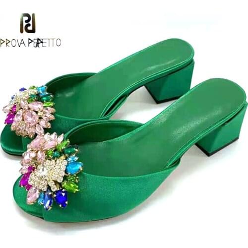 Colorful Crystal Flower Silk Open-toe Square Heel Slippers Summer Ladies Temperament Rhinestone Thick Heel High Heel Slippers