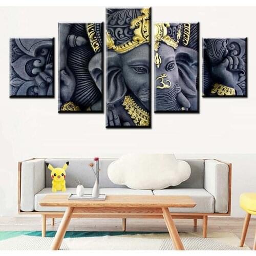 HD Print Canvas Poster 5 Pieces Elephant God Ganesha Painting Modern Living Room Wall Art Modular Picture Home Decor Frame