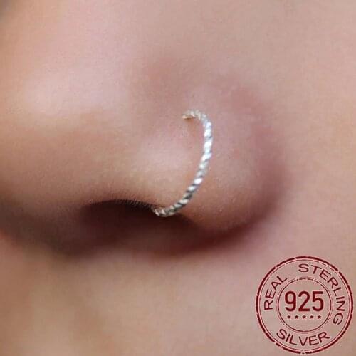 India Nose ring hoop 925 sterling silver thin nose piercing for women men twist zircon cartilage tragus helix hoop earring